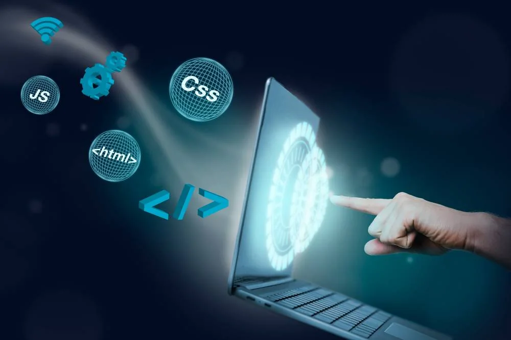 Website and digital technology symbols above a tablet